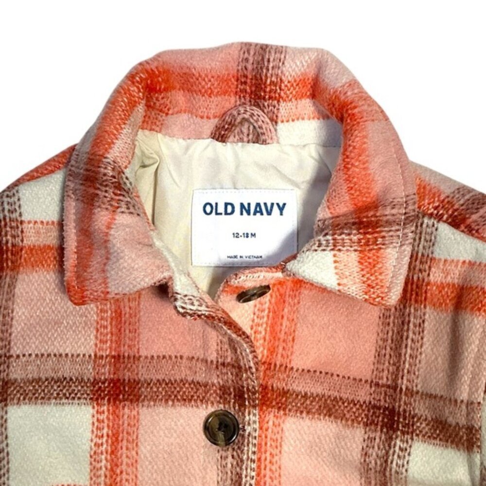 Old Navy Shacket Plaid Jacket Button Up Lined Pink Orange Girls 12-18 Months - Picture 7 of 16